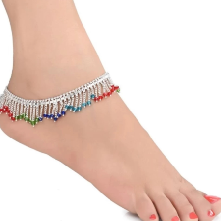 Beautiful Silver Plated Multicolour Jhalar Anklets For Women And Girls