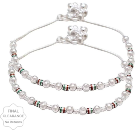 Beautiful Silver Plated Multicolour Jhalar Anklets For Women And Girls