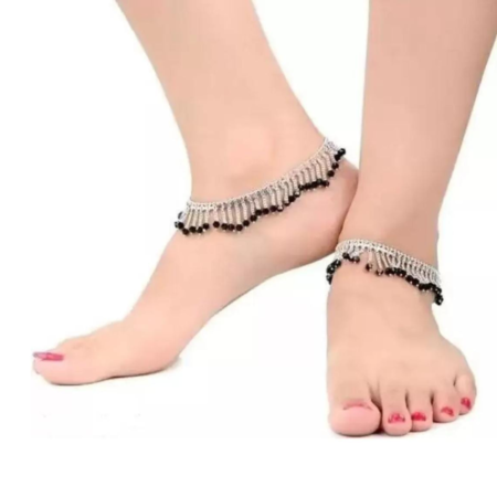 Beautiful Silver Plated Black Jhalar Anklets For Women And Girls