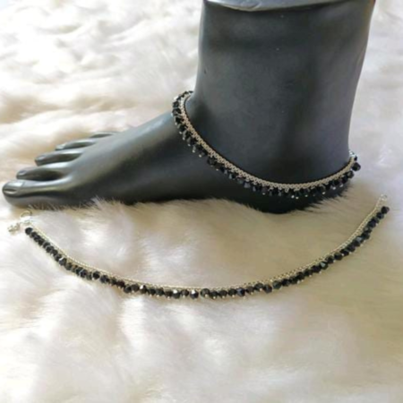 Beautiful Silver Plated Black Crystal Anklets For Women And Girls