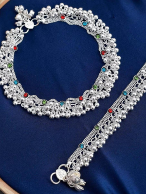 Beautiful Indian Traditional Silver Plated Payal Pajeb Anklets For Women And Girls