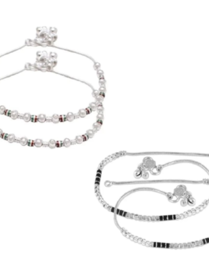Combo of 2 Indian Traditional Silver Plated Partywear Payal Pajeb Anklets For Women And Girls