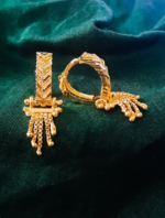 Women's Traditional 18k One Gram Gold Ethnic Brass Stylish South Indian Hoop Bali Earrings Set