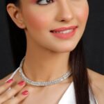 CZ Stone Studded Silver Crystal Rhinestone Choker Necklace for Women.