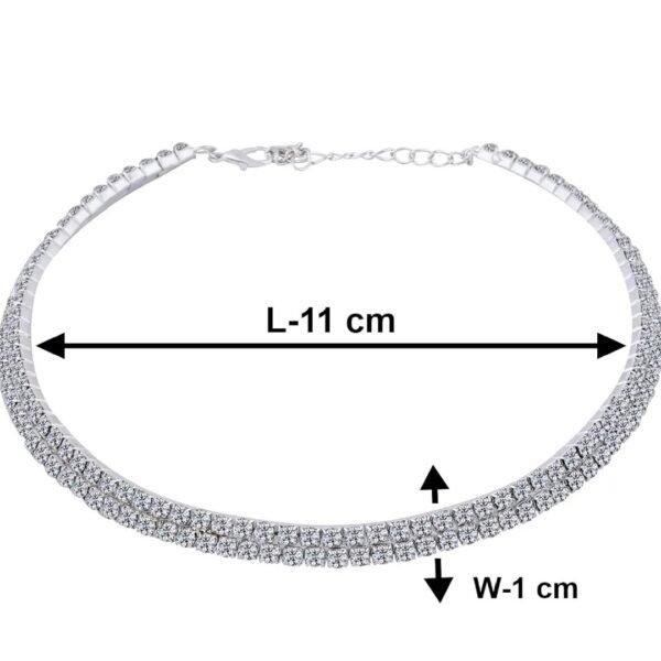 CZ Stone Studded Silver Crystal Rhinestone Choker Necklace for Women.