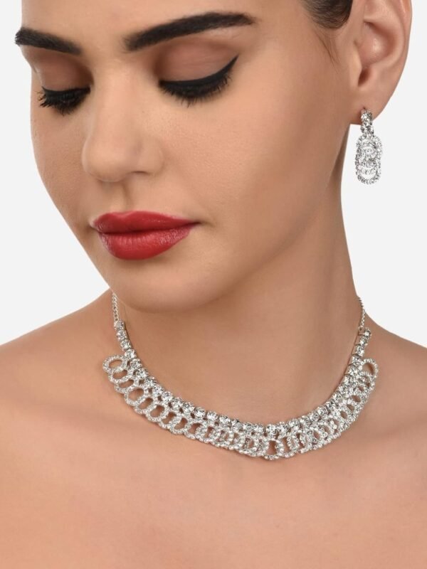 Necklace set for women wedding stylish AD silver fancy jewellery choker diamond cz stone