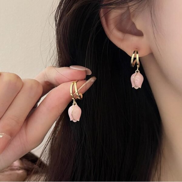 Stunning Pink Lotus Flower Design Earrings for Women and Girls