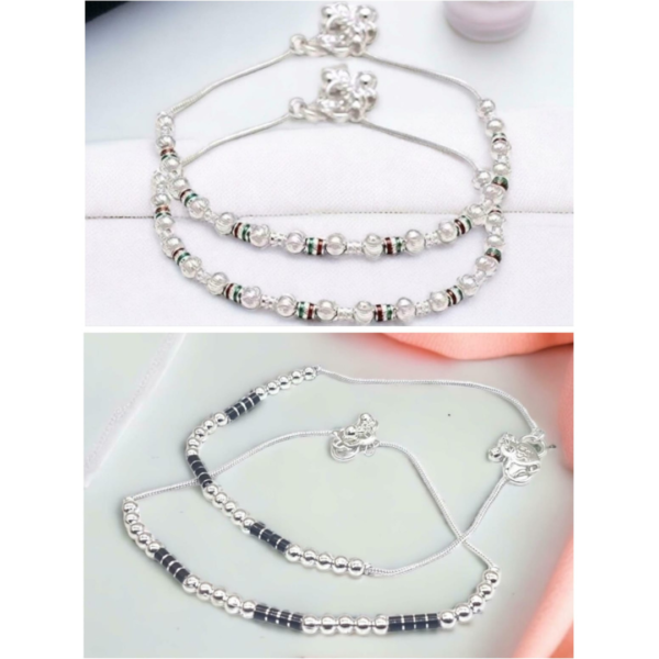 Combo of 2 Indian Traditional Silver Plated Partywear Payal Pajeb Anklets For Women And Girls