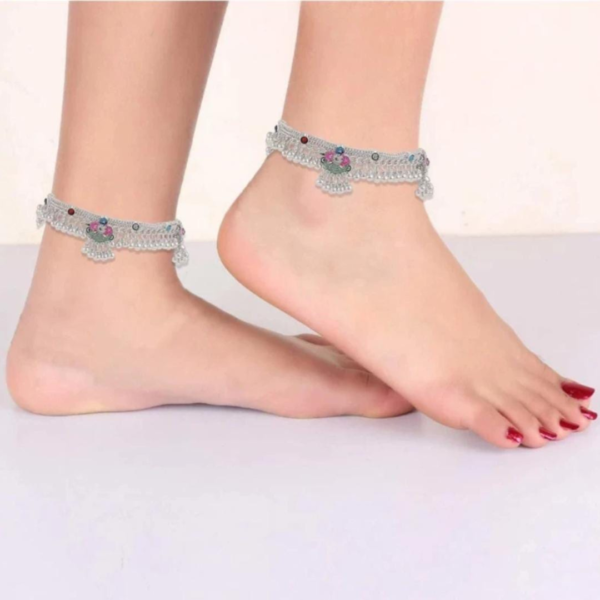 Beautiful Indian Traditional Silver Plated Partywear Payal Pajeb Anklets For Women And Girls