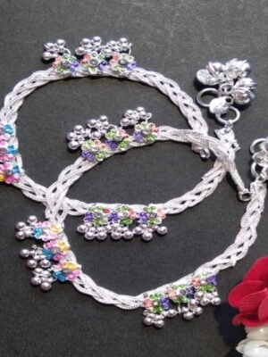 Beautiful Indian Traditional Silver Plated Partywear Payal Pajeb Anklets For Women And Girls