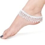 Indian Traditional White Metal Anklets Payal Pair for Women Girls with Attached Ghungroo - Fashion Designer Barefoot Foot Imitation Jewellery