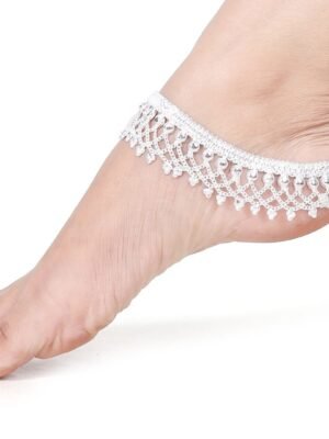 Indian Traditional White Metal Anklets Payal Pair for Women Girls with Attached Ghungroo - Fashion Designer Barefoot Foot Imitation Jewellery