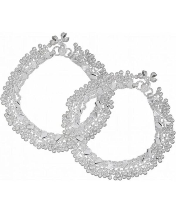 Beautiful Indian Traditional Bridal Design Silver Plated Anklets For Women And Girls