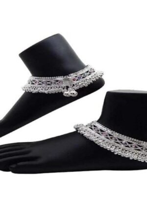 Beautiful Indian Traditional Silver Plated Partywear Payal Pajeb Anklets For Women And Girls