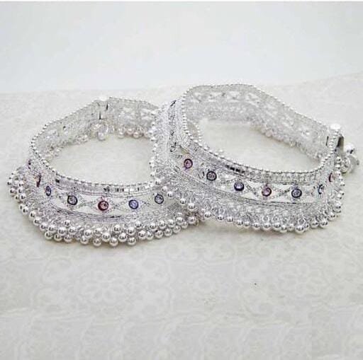 Beautiful Indian Traditional Silver Plated Partywear Payal Pajeb Anklets For Women And Girls