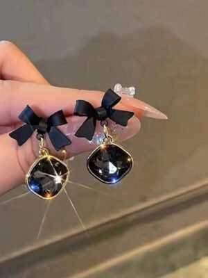 Black bownot metal dangle drop earrings Korean Trendy Bownot Earrings Western Fancy Earrings for Women Girls