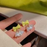 Stylish Korean Western Partywear Earrings: Tulip Flower and Green Bowknot Design