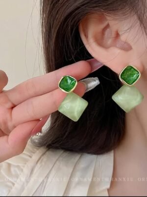 Elegant Korean Western Partywear: Monalisa Stone Premium Quality Earrings in Green