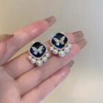 Elegant Korean Western Partywear Black Stud Earrings by LC Imitation
