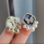 Elegant Korean Western Partywear Black Stud Earrings by LC Imitation