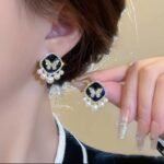 Elegant Korean Western Partywear Black Stud Earrings by LC Imitation
