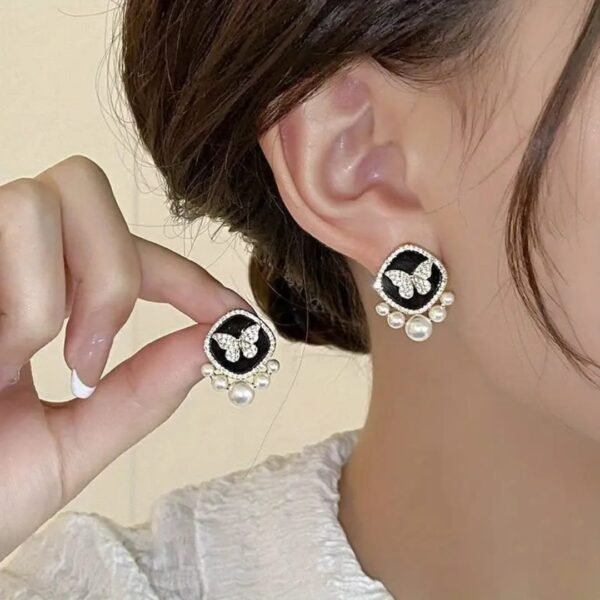 Elegant Korean Western Partywear Black Stud Earrings by LC Imitation