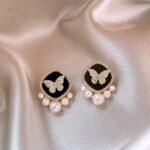 Elegant Korean Western Partywear Black Stud Earrings by LC Imitation
