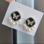 Elegant Korean Western Partywear Black Stud Earrings by LC Imitation