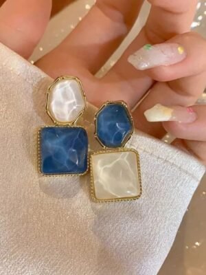 Elegant Korean Western Partywear Blue Monalisa Stone Earrings