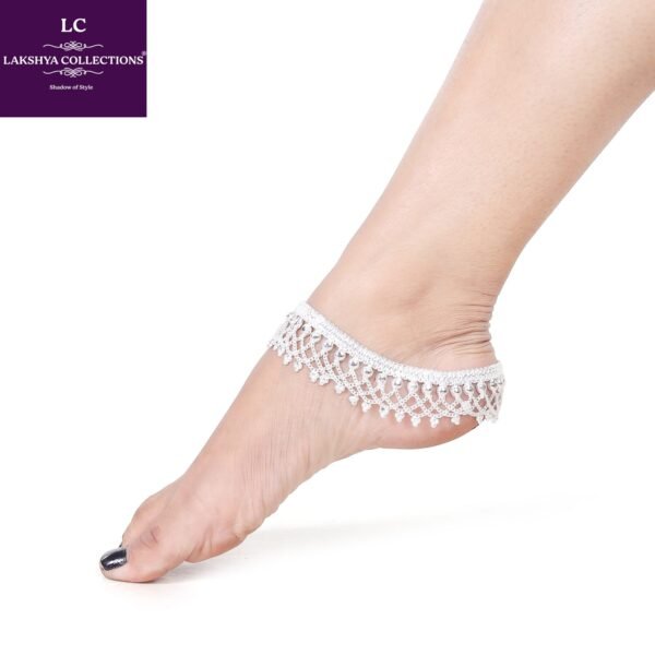 Indian Traditional White Metal Anklets Payal Pair for Women Girls with Attached Ghungroo - Fashion Designer Barefoot Foot Imitation Jewellery