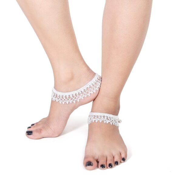 Indian Traditional White Metal Anklets Payal Pair for Women Girls with Attached Ghungroo - Fashion Designer Barefoot Foot Imitation Jewellery