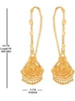 Traditional Ethnic collection one gram gold plated earrings with attached ear chains for women