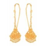 Traditional Ethnic collection one gram gold plated earrings with attached ear chains for women