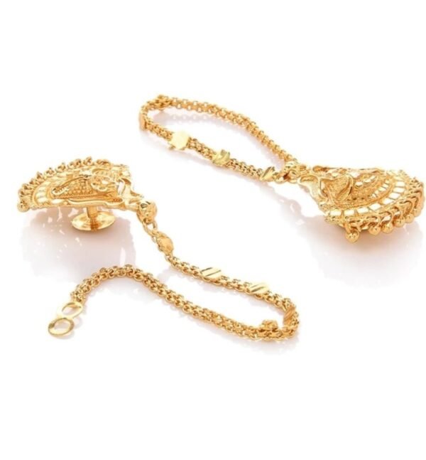 Traditional Ethnic collection one gram gold plated earrings with attached ear chains for women