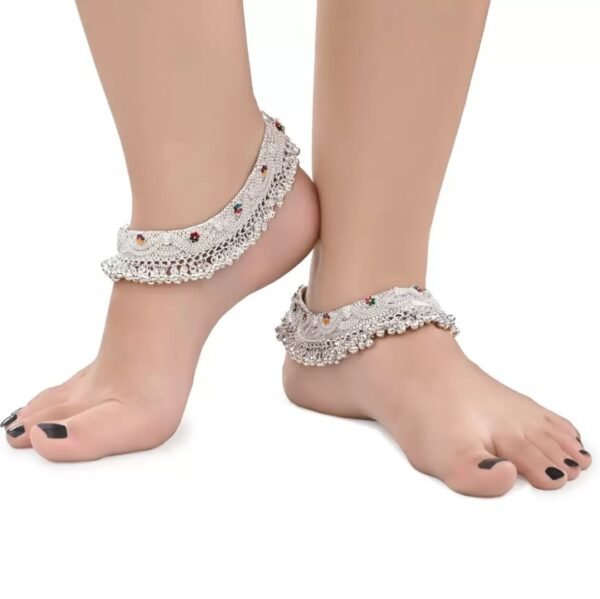 Indian Traditional Screw Anklets Payal Pair for Women Girls with Attached Ghungroo - Fashion Designer Barefoot Foot Imitation Jewellery