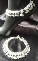 Indian Traditional White Metal Anklets Payal Pair for Women Girls with Attached Ghungroo – Fashion Designer Barefoot Foot Imitation Jewellery