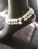 Indian Traditional White Metal Anklets Payal Pair for Women Girls with Attached Ghungroo – Fashion Designer Barefoot Foot Imitation Jewellery