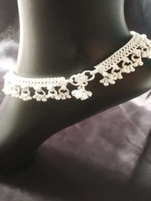 Indian Traditional White Metal Anklets Payal Pair for Women Girls with Attached Ghungroo – Fashion Designer Barefoot Foot Imitation Jewellery