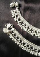 Indian Traditional White Metal Anklets Payal Pair for Women Girls with Attached Ghungroo – Fashion Designer Barefoot Foot Imitation Jewellery