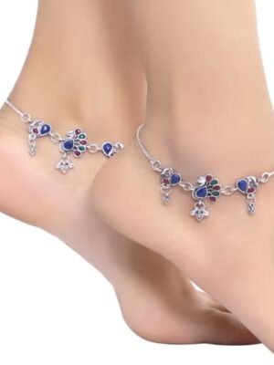Beautiful Indian Traditional Silver Plated Peacock Design Partywear Payal Pajeb Anklets For Women And Girls