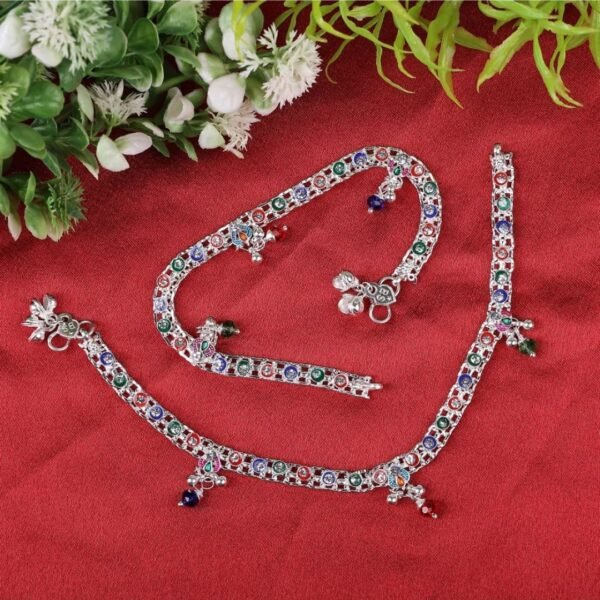 Beautiful Indian Traditional Silver Plated Partywear Payal Pajeb Anklets For Women And Girls