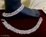 Beautiful Indian Traditional Bridal Design Silver Plated Anklets For Women And Girls